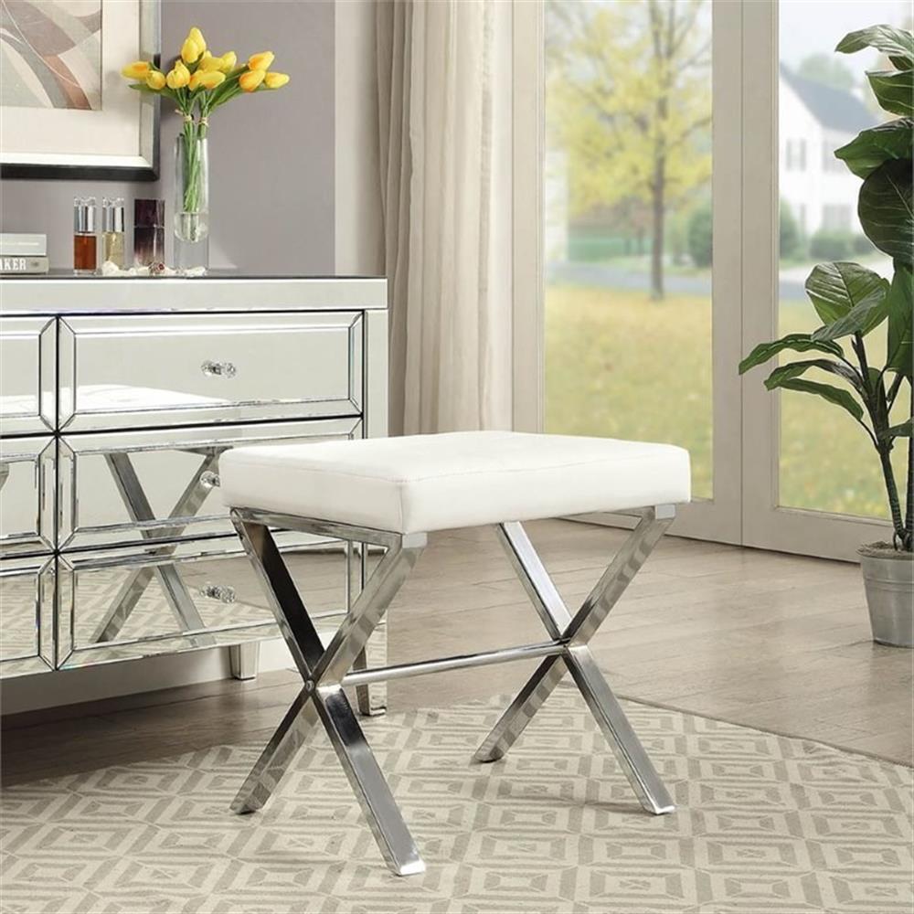 Carolina Classics Elisabetta Vanity Bench White/Chrome