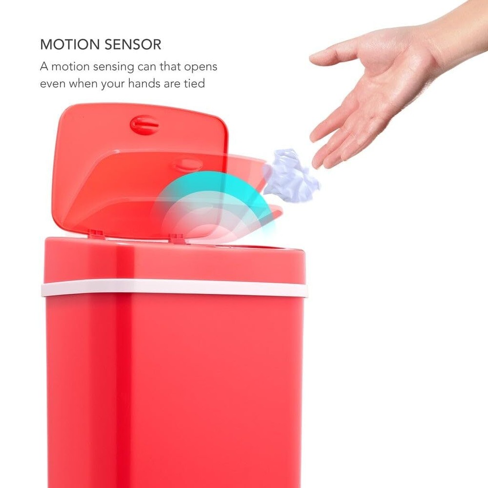 3.2 Gallon Red Rectangular Motion Sensor Trash Can Rectangle Plastic