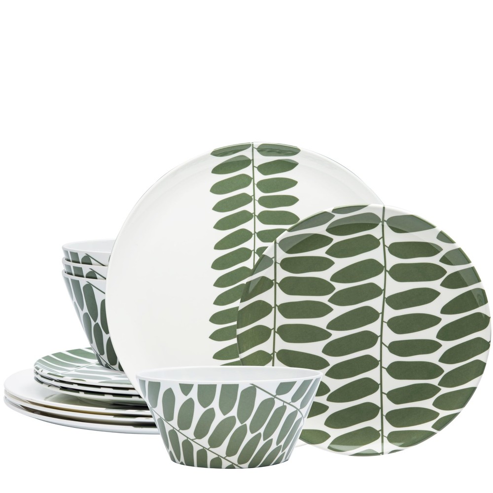 Bzyoo 12-Piece Melamine Dinnerware Set - Leaf | Lightweight, Durable, BPA-Free |