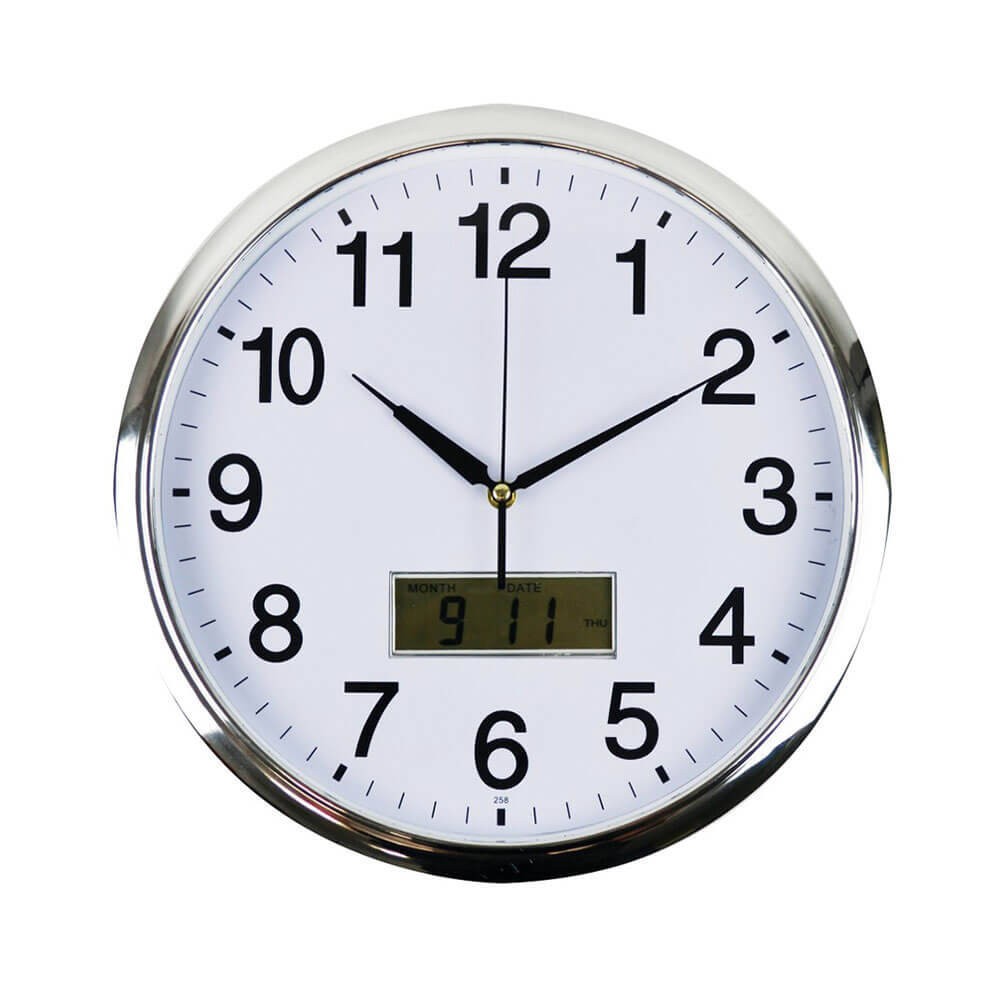 Italplast Quality Round Wall Mountable Clock With LCD 36cm Silent Second Hand
