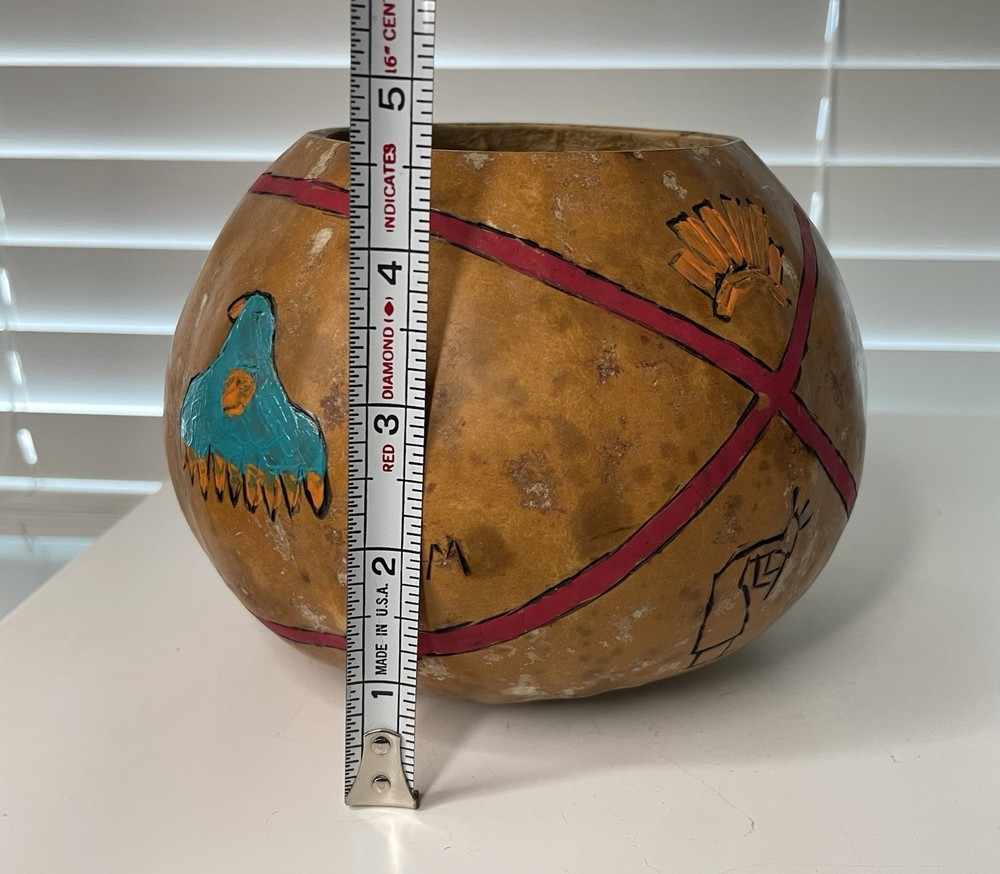 Hand Crafted Decorative Gourd Vessel Southwest Inspired Patterns