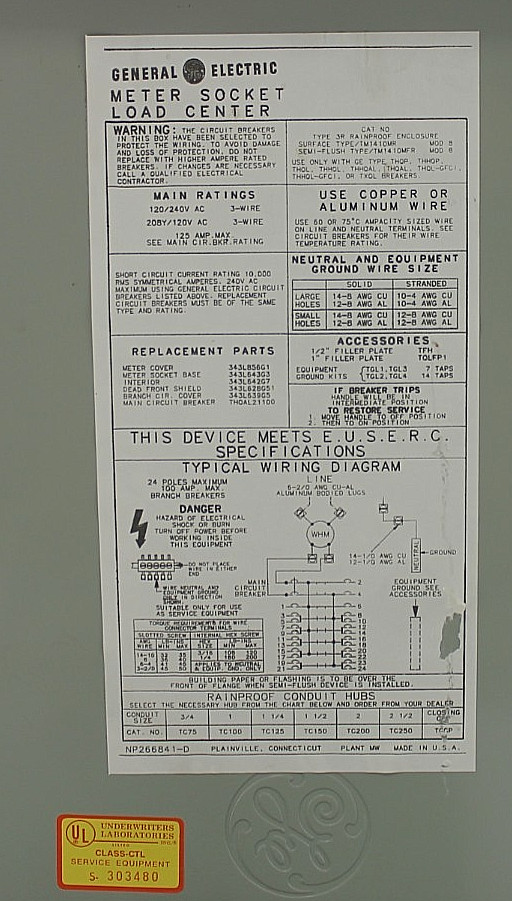 General Electric TM1410MR Meter Socket Load Center