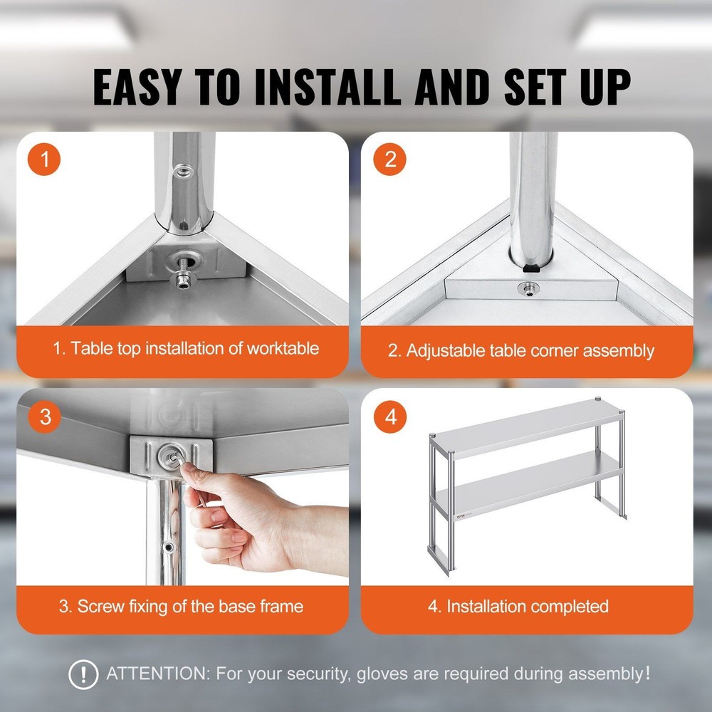 12 x 48" Double Deck Overshelf Prep Work Table Height Adjustable Overshelf