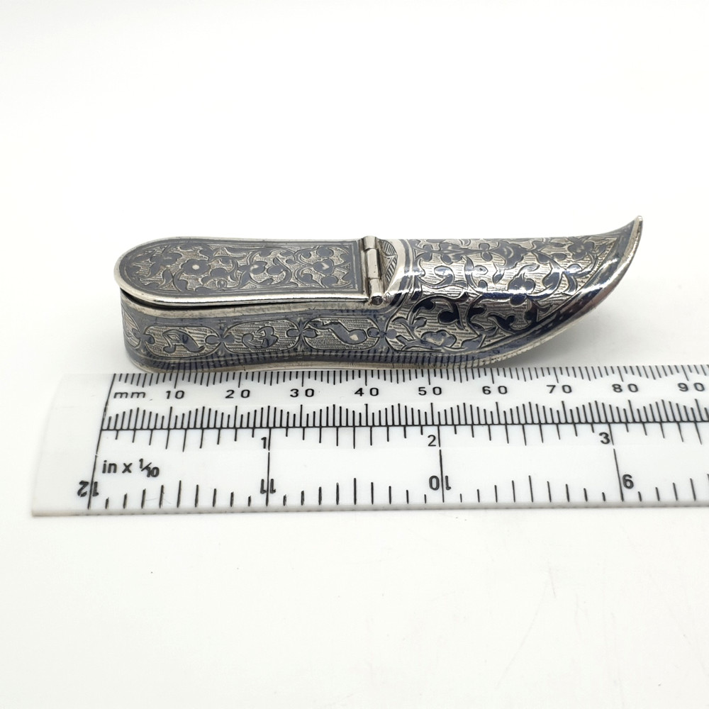 Antique Russian Silver & Niello Shoe Vesta Case