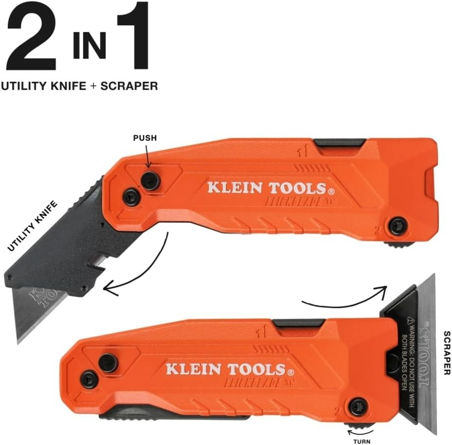FLICKBLADE 2-in-1 Utility Knife & Scraper with Blade Storage & Locking Position