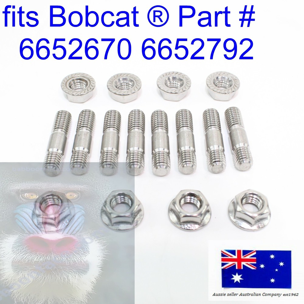 Head Exhaust Manifold Studs Nuts fits Bobcat E32 E34 E35 E37 E42 E45 E50 E55