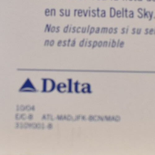 2004 Delta Airline Flight Airplane Menu
