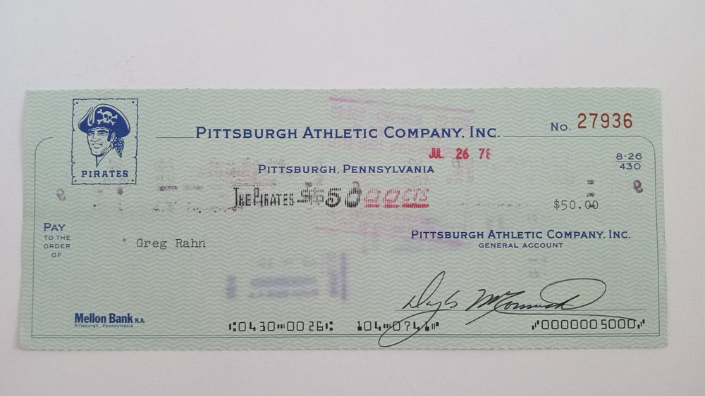 Greg Rahn: 1978 Pittsburgh Pirates Expense Check