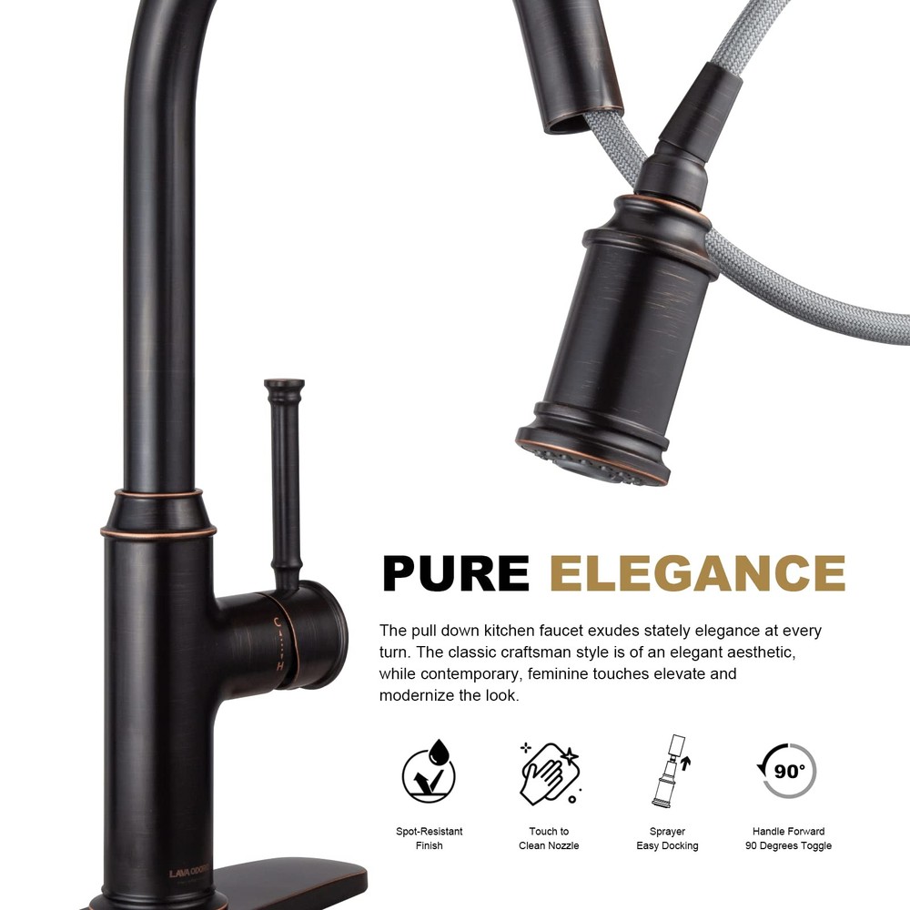 Oil Rubbed Bronze Kitchen Faucet with Pull Down Sprayer, Single Handle Kitche...