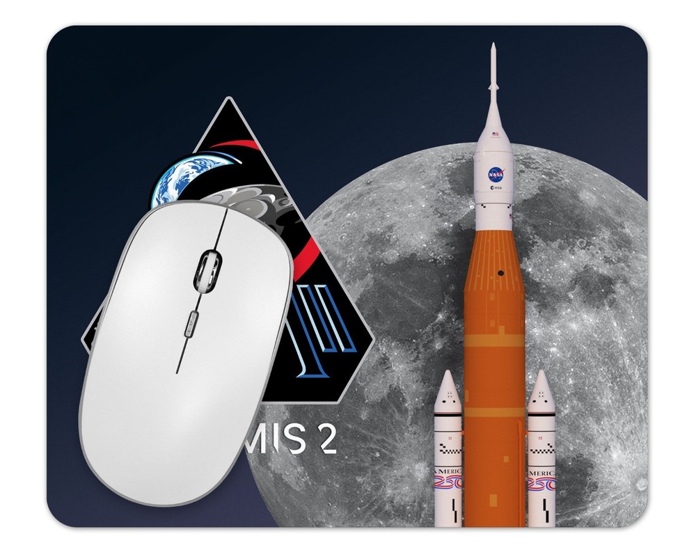 NASA Artemis 2 Rocket and Moon 1/4 Thick Mouse Pad