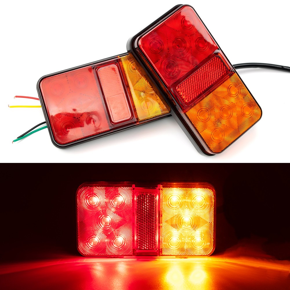 1 Pair Rear LED Square Trailer Tail Brake Indicator Lights Boat Truck Waterproof