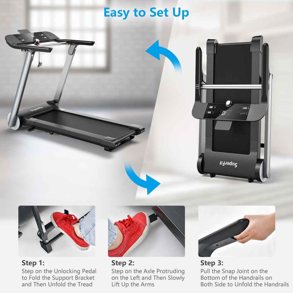 Superfit Electric Jogging Machine Folding Treadmill Bluetooth10 Preset Programs