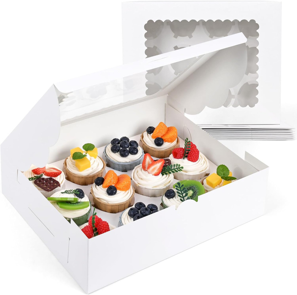 6PCS White Cupcake Containers, 12 Count with Window Boxes Holding 72 Pastry Box