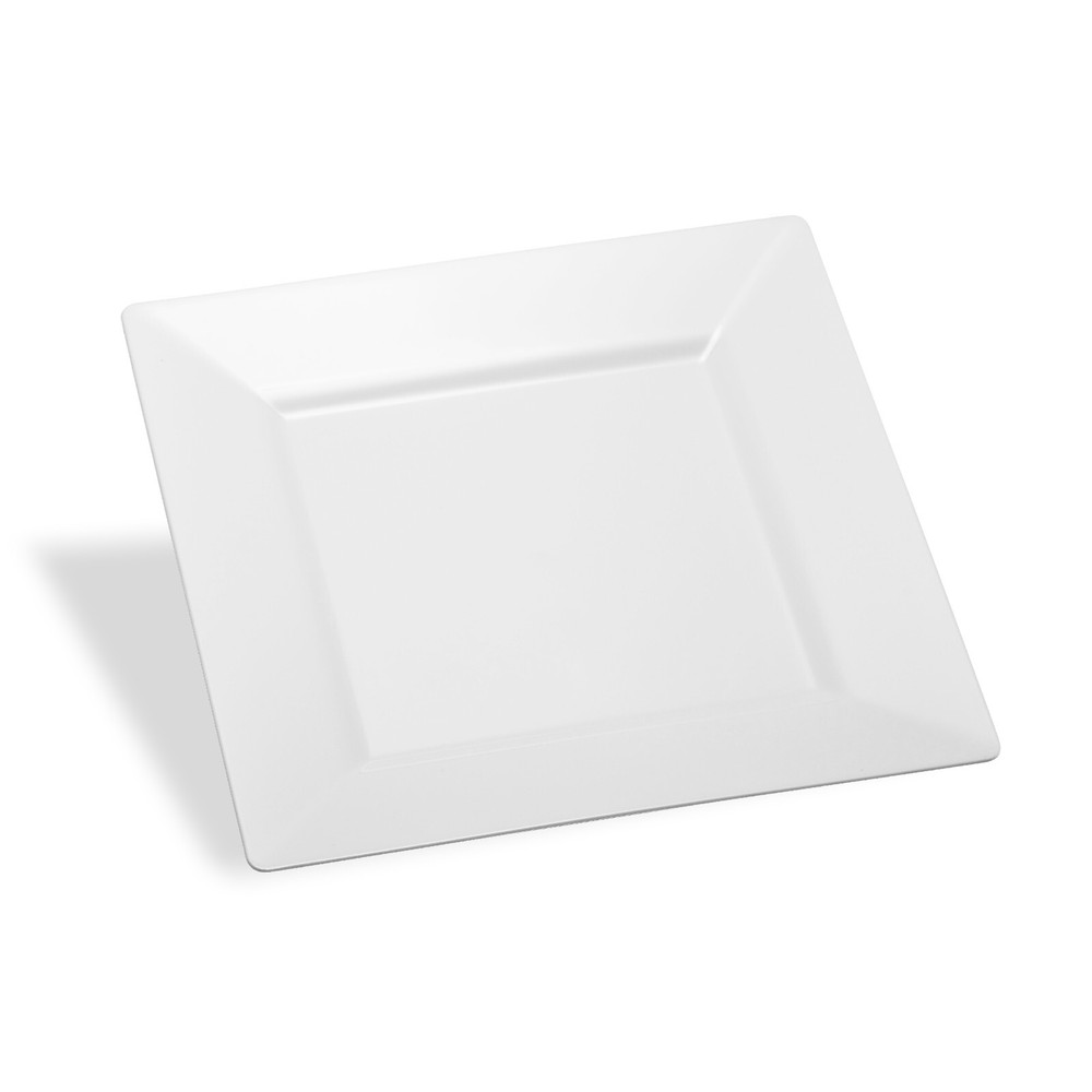40 White 8" Square Plastic Appetizer Plates Designer Party Tableware NEW