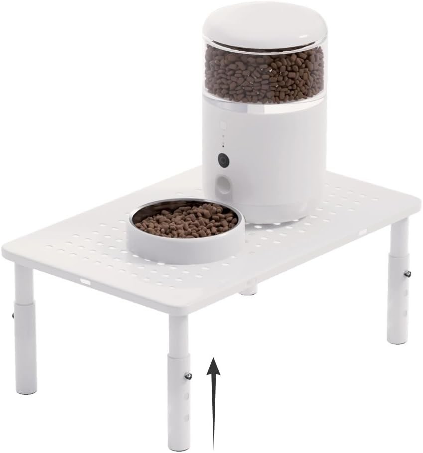 Adjustable Automatic Cat Feeder Stand - Non-Slip Elevated Holder White Only