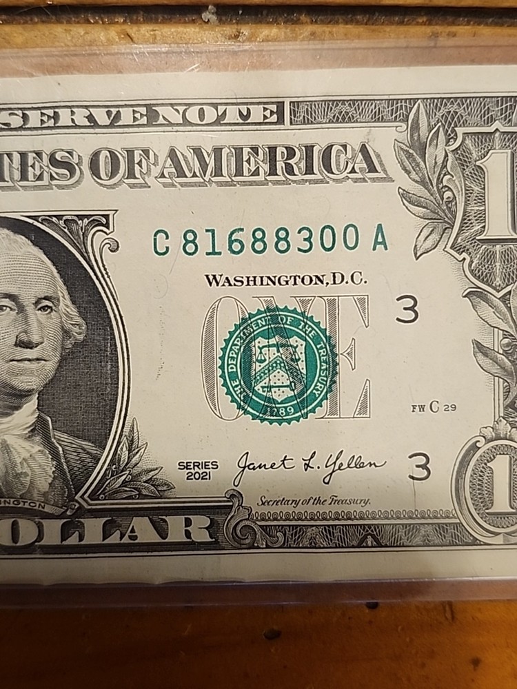 Insufficient Ink Error On Left Serial Number $1 Bill C81688300A Missing "8"