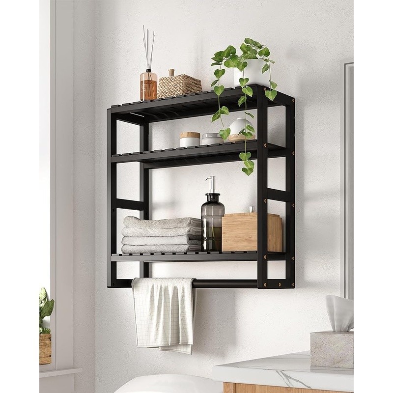 Bamboo Wall-Mounted Bathroom Shelf Adjustable Storage Organizer Towel Essentials