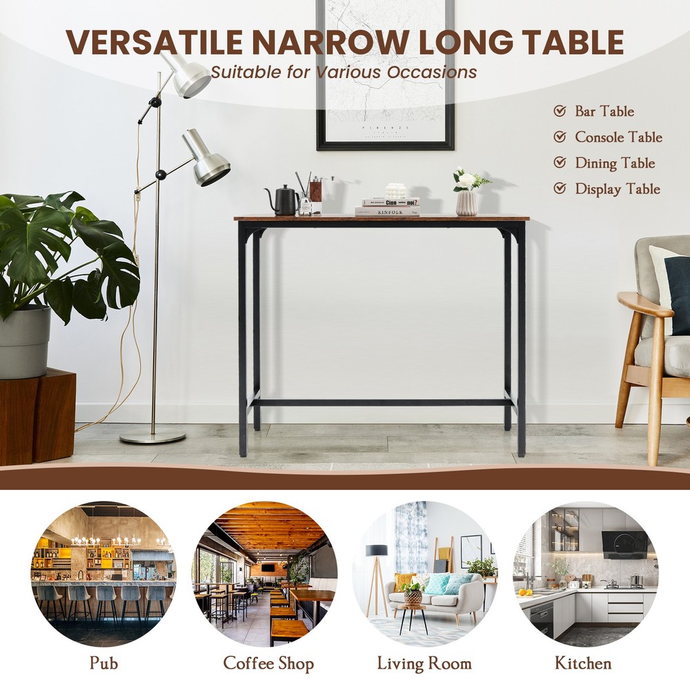 48" Rectangular Bar Table Kitchen Dining Table w/ Steel Frame & Adjustable Feet