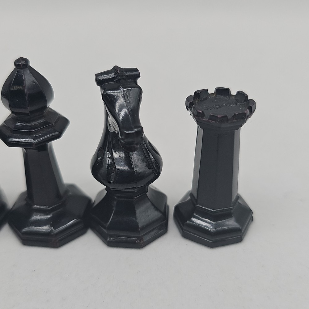 Replacement Drueke Chess Pieces: Black Octagonal Plastic Weighted, 16 Pieces