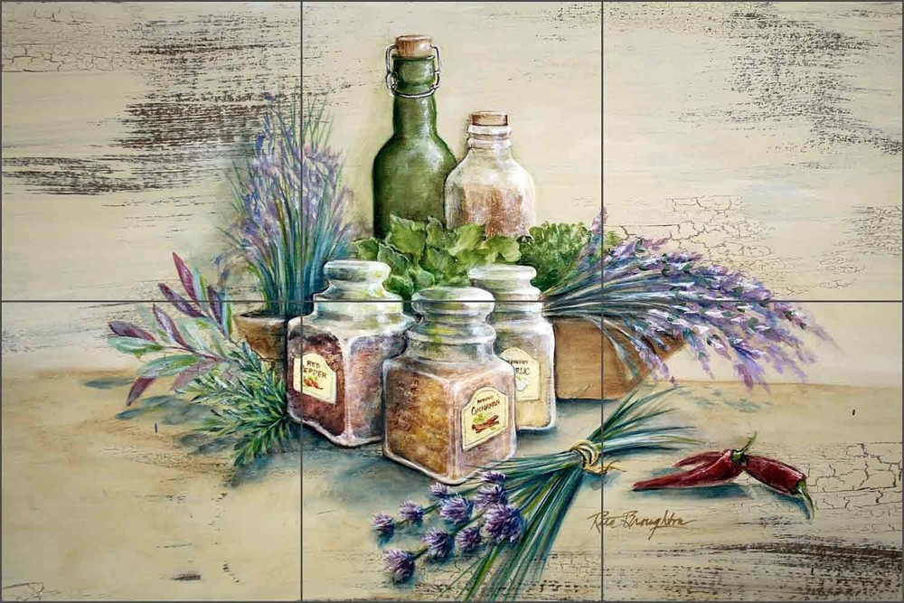 Ceramic Tile Mural Backsplash Broughton Herbs Spices Kitchen Art EC-RB002