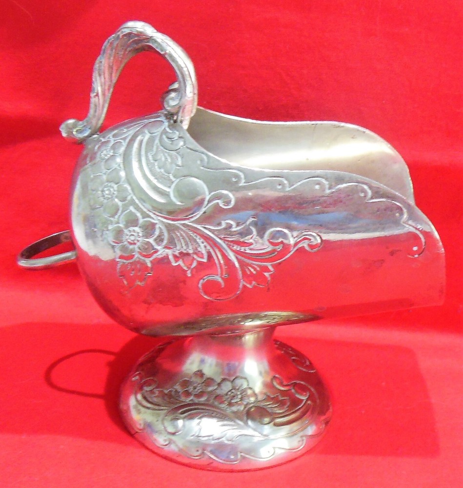Footed Silverplate Sugar Scuttle Etched Floral NO SCOOP