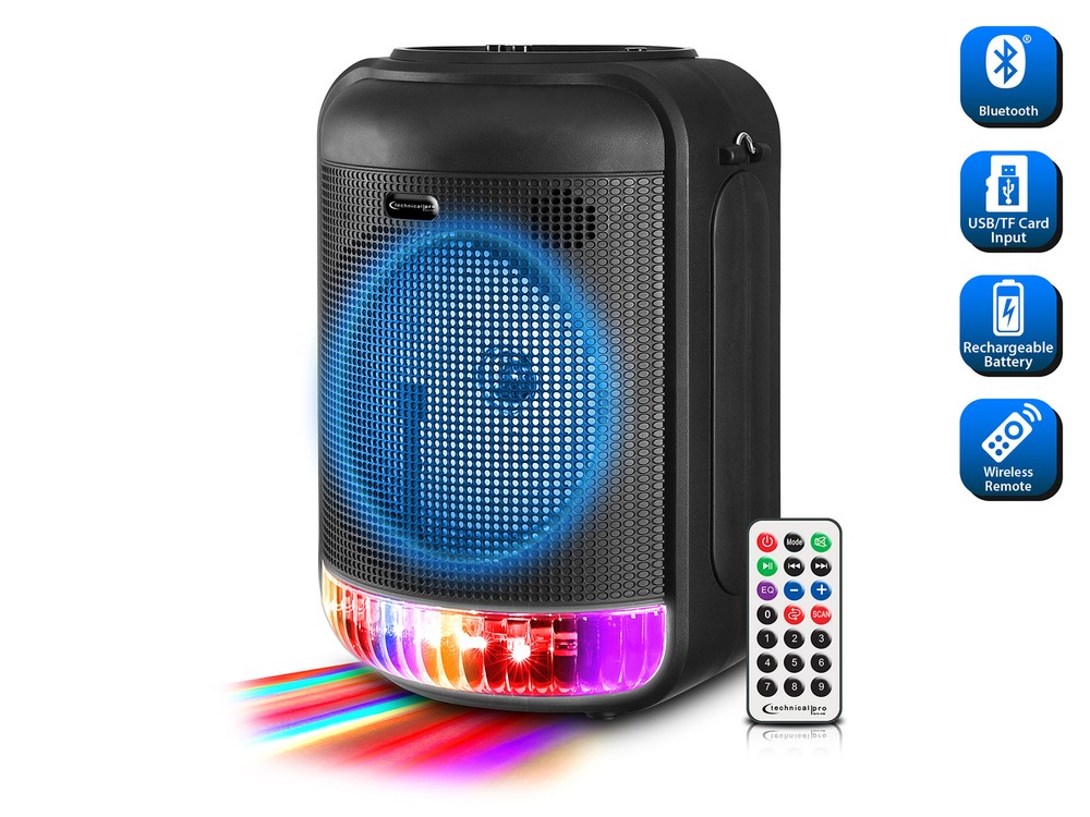 Technical Pro LIT8 Portable Bluetooth Karaoke Machine System w LED+Tablet Stand