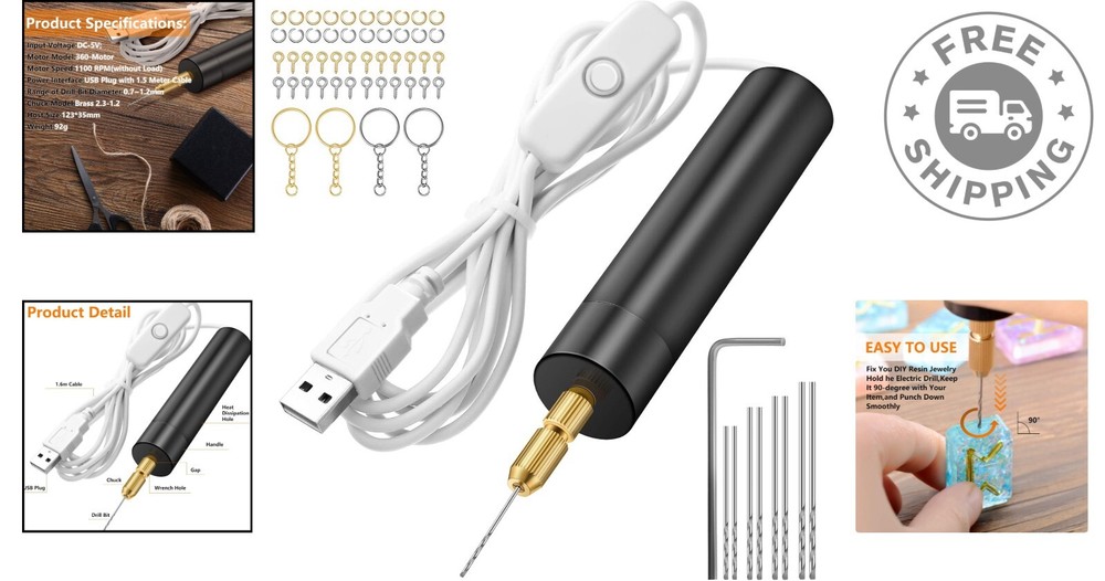 Versatile Electric Drill Kit with 8 Fine Bits for Resin and Polymer Projects