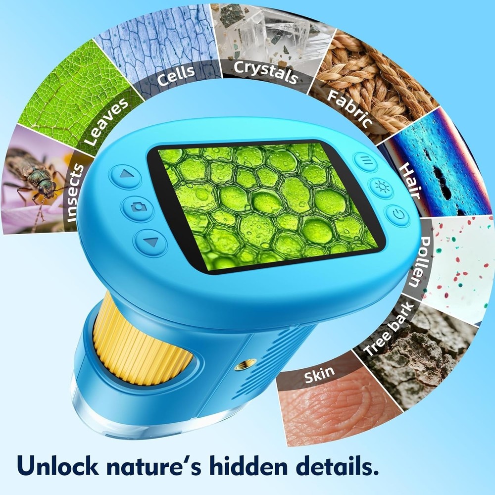 1000X Handheld Kids Microscope - 4K Display and 12 Slides for Young Explorers