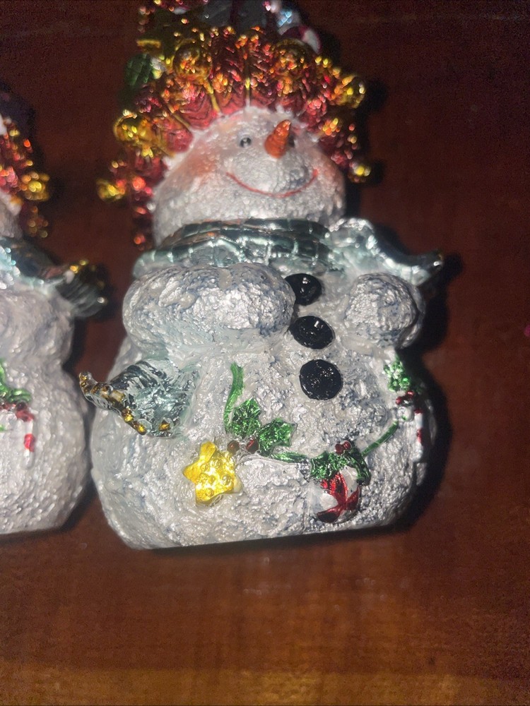 Pair Sparkling Snowmen Candle Holders