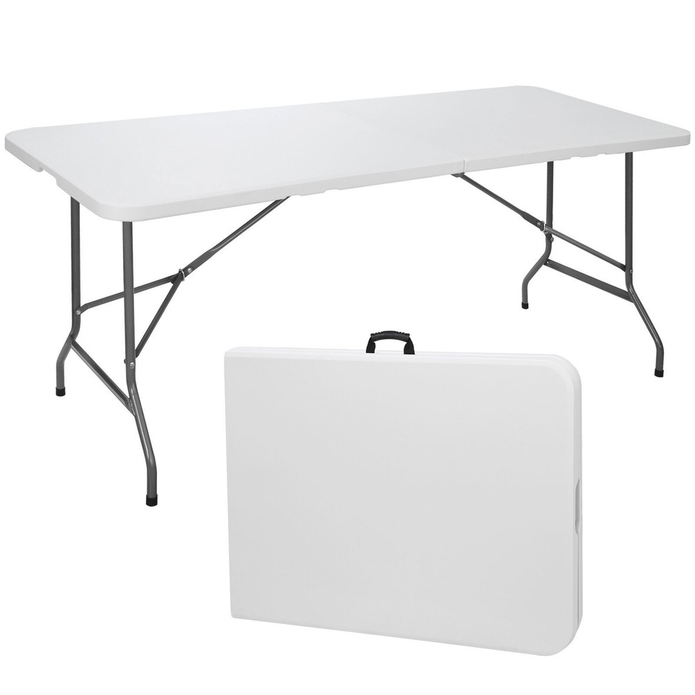 2X 6' Folding Table Plastic Fold-in-Half Picnic Table w/ Handle Rectangular