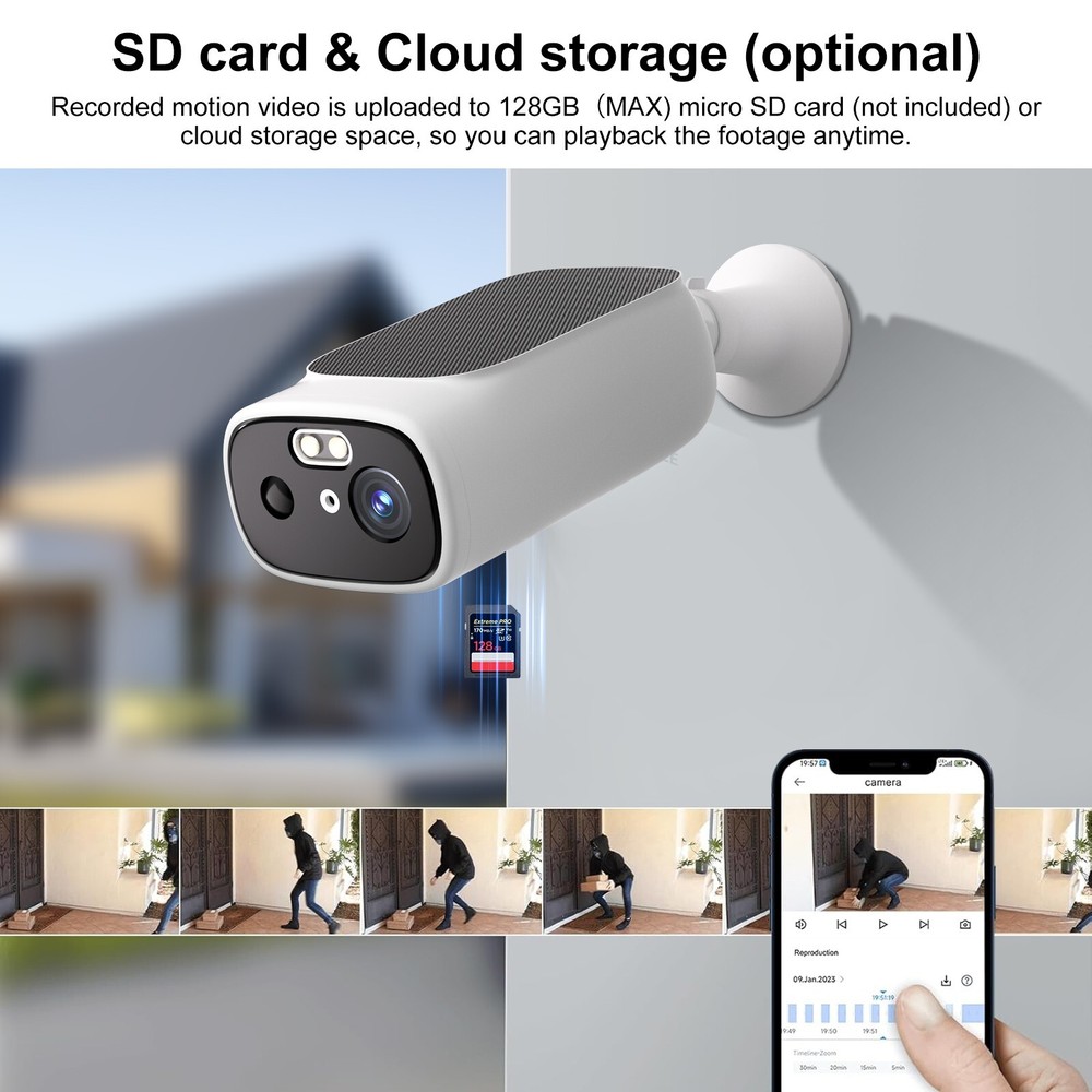 2PACK Solar Battery Powered Wifi Security Camera WIFI 2K Solar Battery Powered