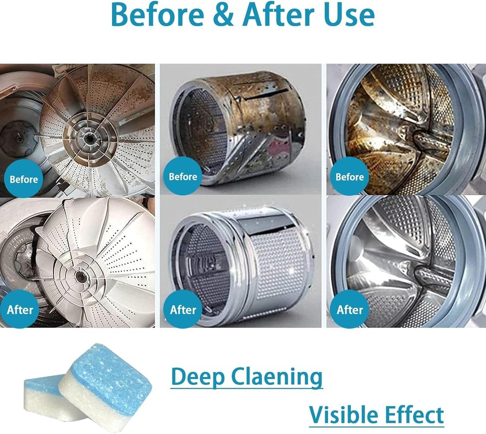 Hinio Washing Machine Cleaner Descaler 24 Pack Deep Solid Clean For HE Tablets