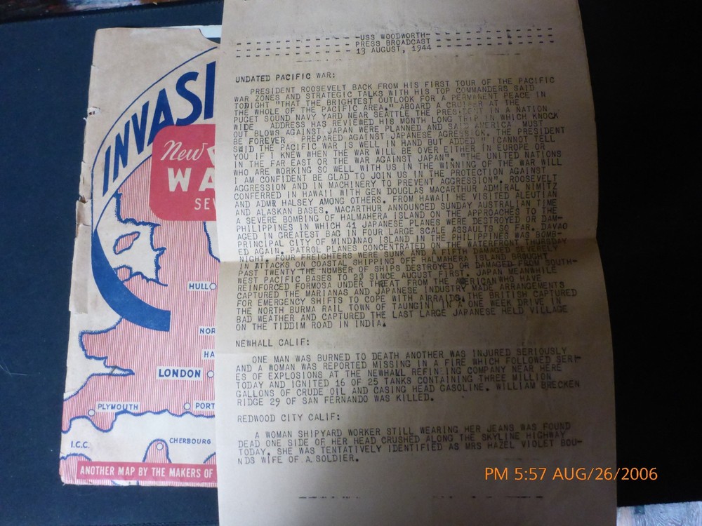 Vtg WWII War Map Invasion Dated Events