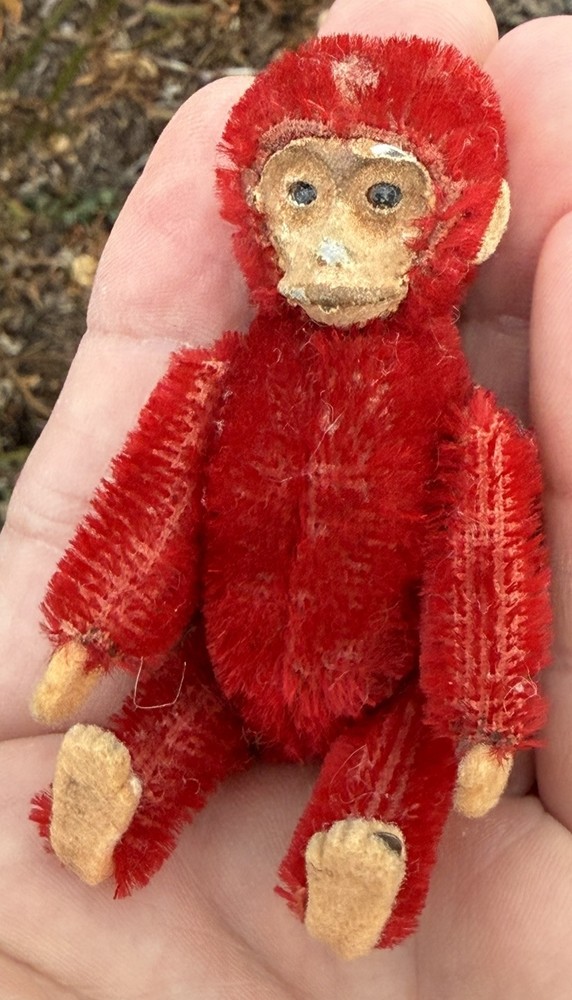 Early Miniature Schuco Jointed Red Monkey 3” Schuco Monkey Perfume Container