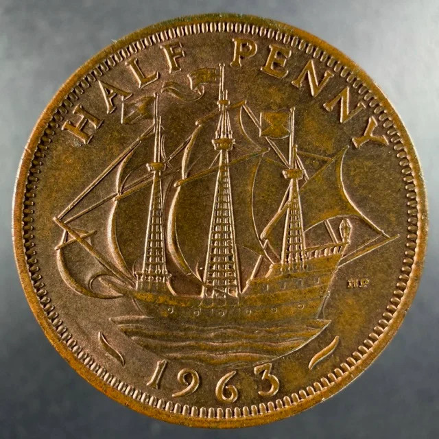 1963 Great Britain Half Penny Ship Reverse Bold Design