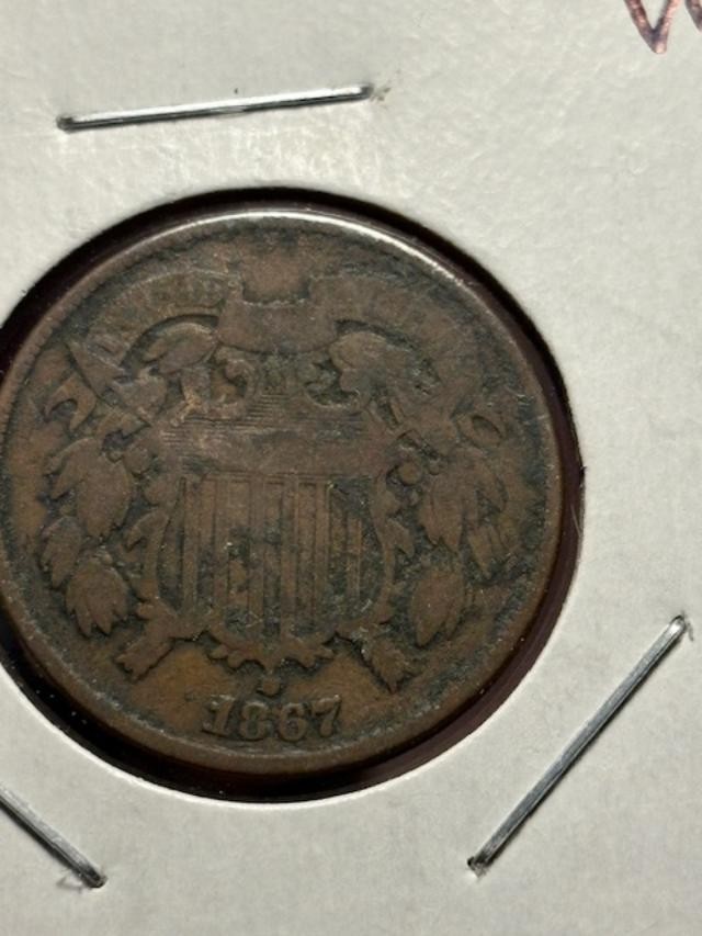 1867 Two Cent Piece — Circulated - NICE DETAILS