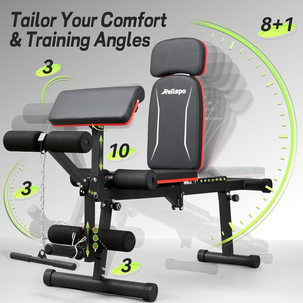Versatile Adjustable Weight Bench with Leg Curl & Extension, 1200LB Capacity