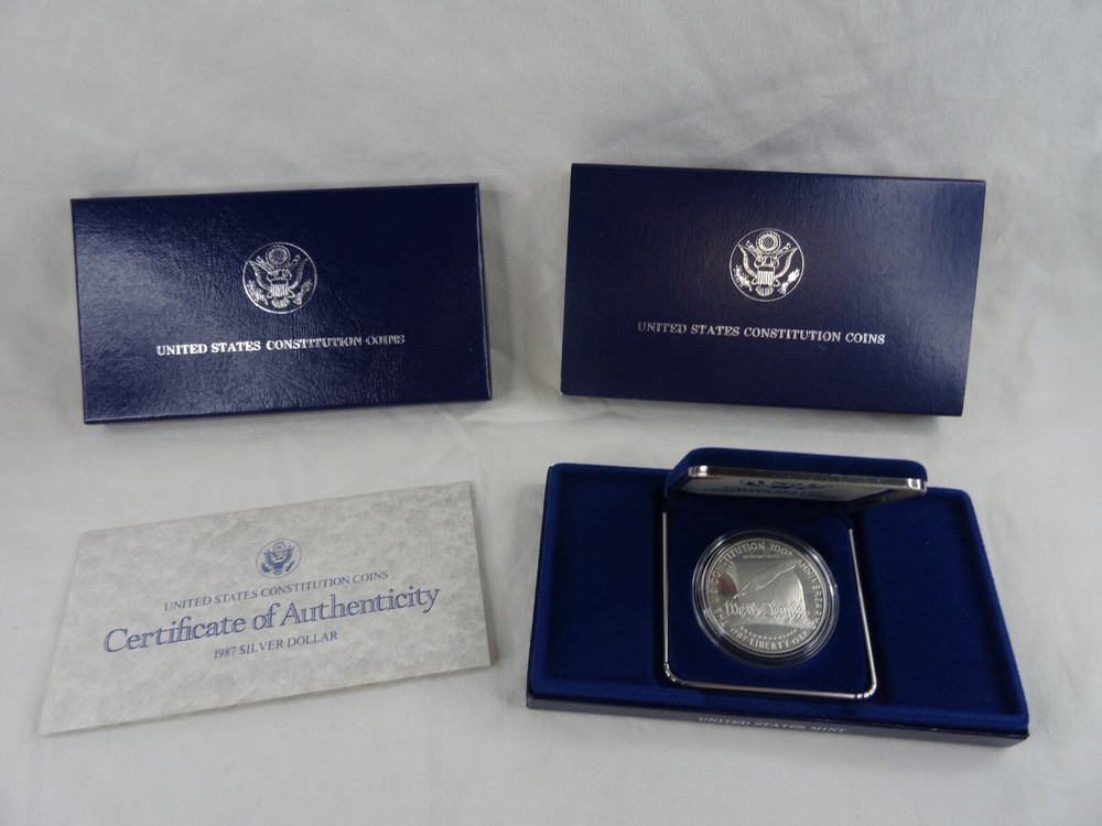 1987 Proof Constitution Commemorative Silver Dollar $1 w/ Box & COA OGP