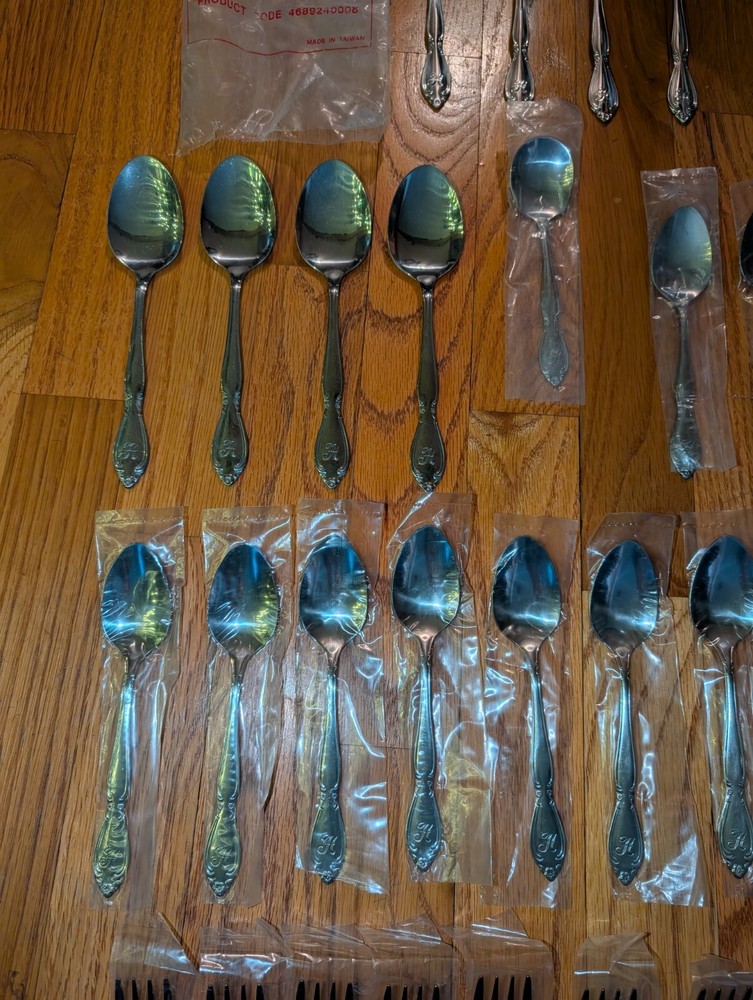 Custom Craft Flatware & Serving Bundle 51 Pieces Monogrammed H-8 Place Settings