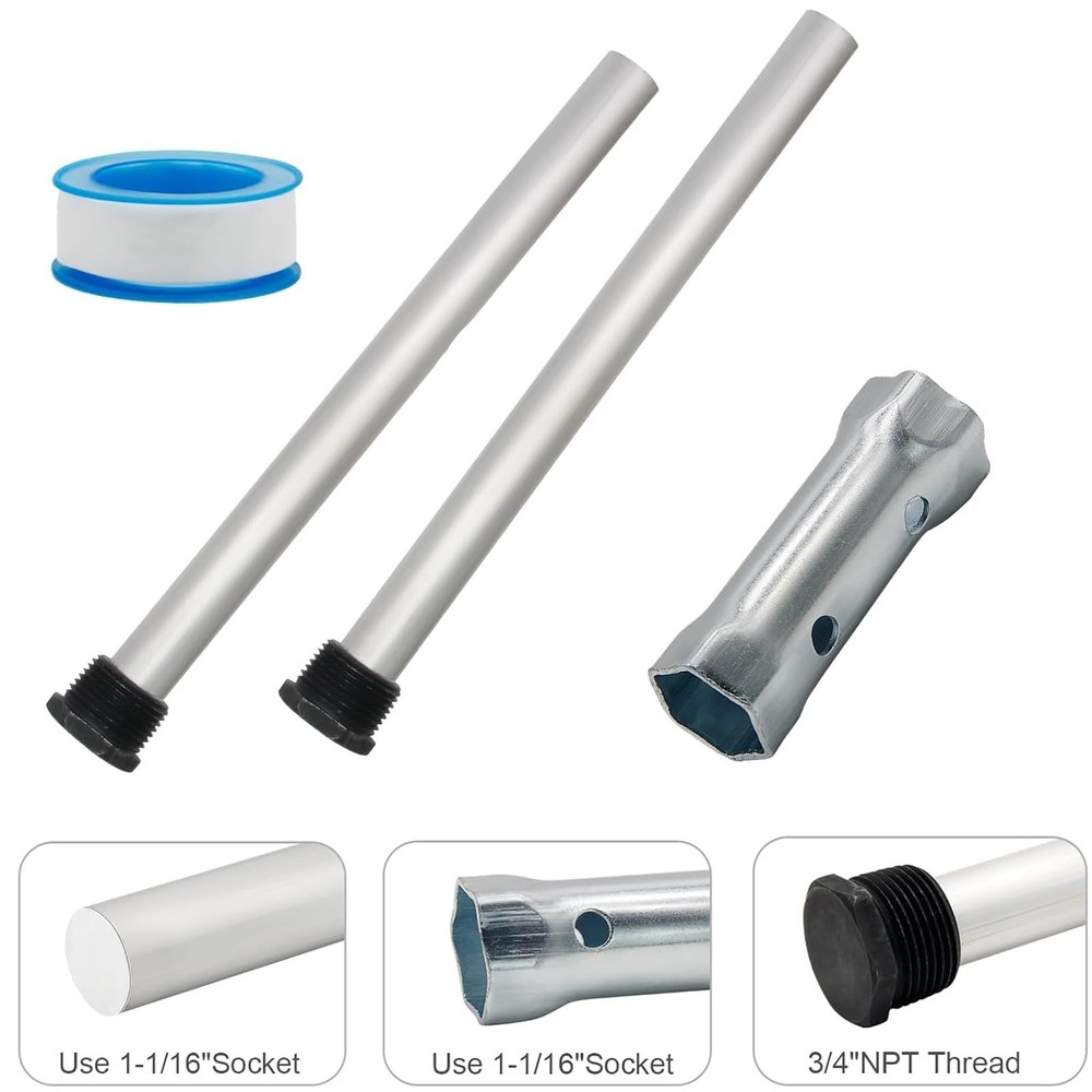 5 Pack RV Water Heater Anode Rod & Flush Wand, 9.25"L x 3/4 inch, Brass