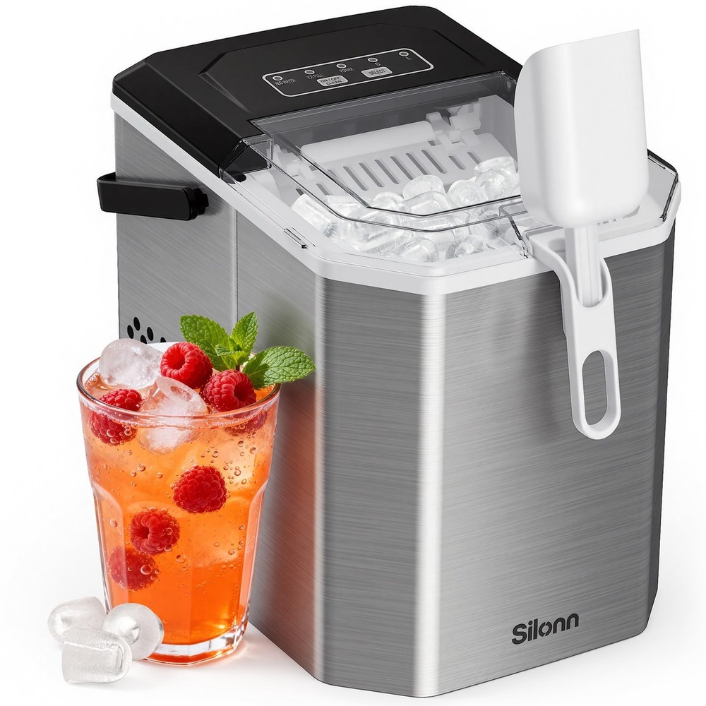 Ice Maker Countertop, Stainless Steel Portable Ice Machine with Carry Handle,...