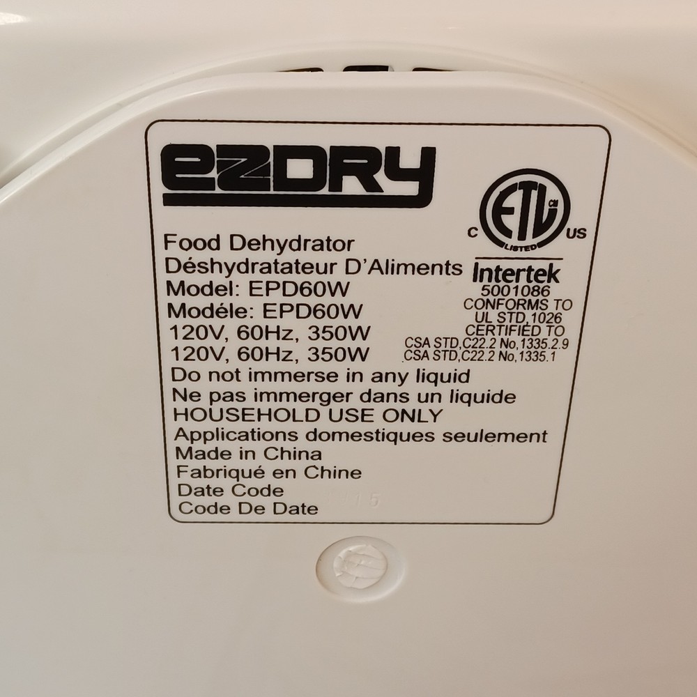 EZ Dry Food Dehydrator EDP60W Intertek