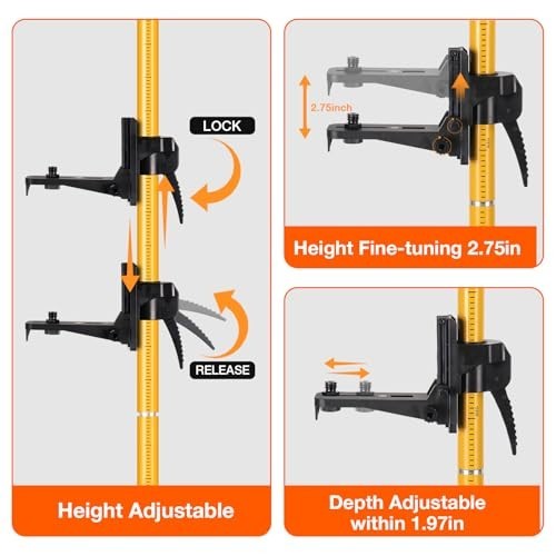 12Ft Adjustable Telescoping Laser Level Pole Tripod - Dual Thread Adapter & Case