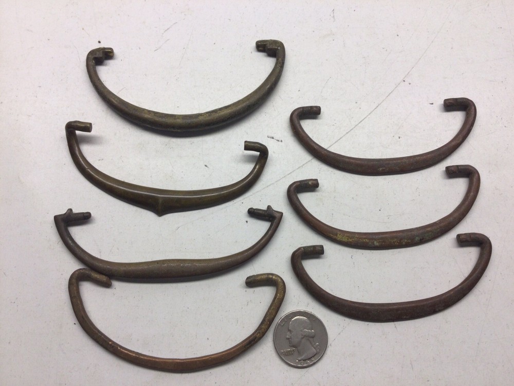 7) Antique Solid Brass Drawer Pulls Bails Only