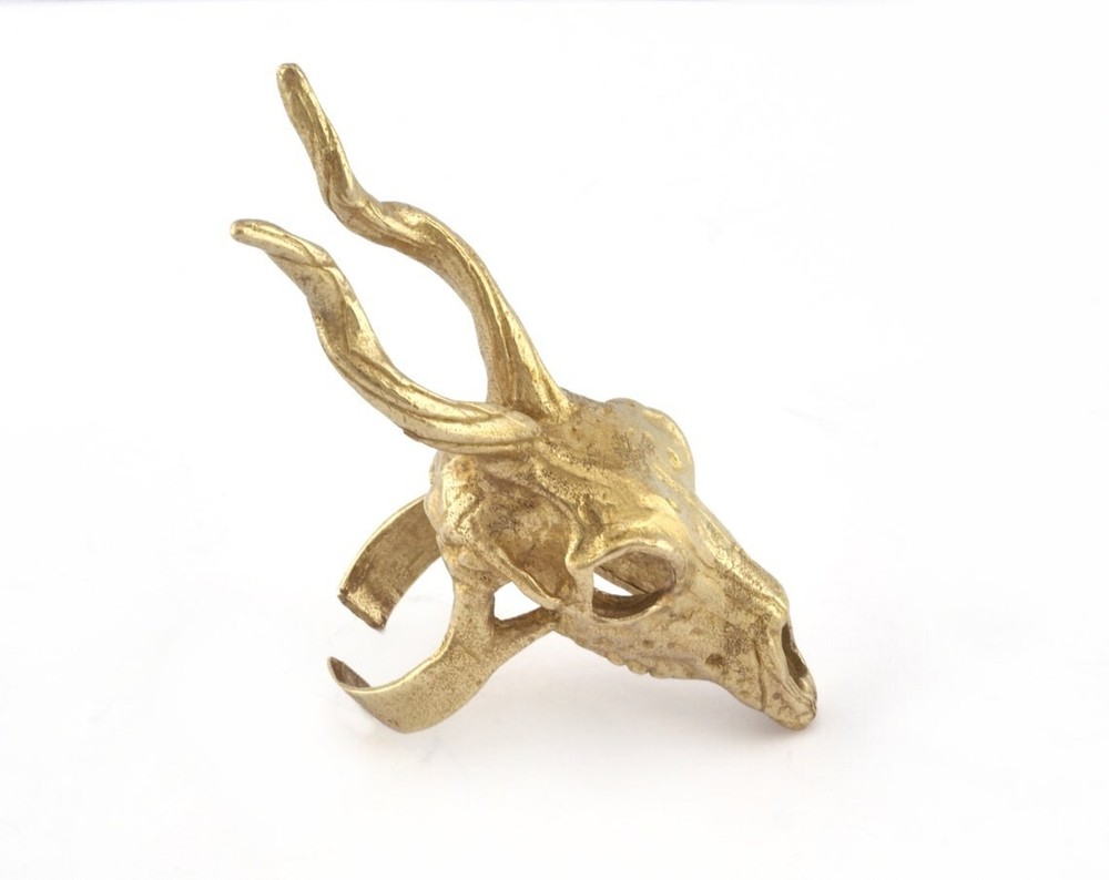 Goat Skull Ring Adjustable Raw brass (18mm 8US inner size) 5228