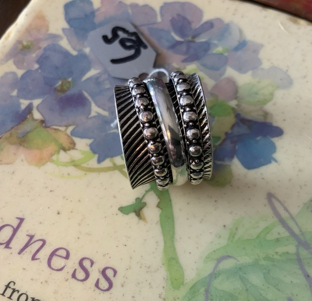 Handmade Sterling Silver Spinner Ring Sz 6.5 Beaded Spinner Ring