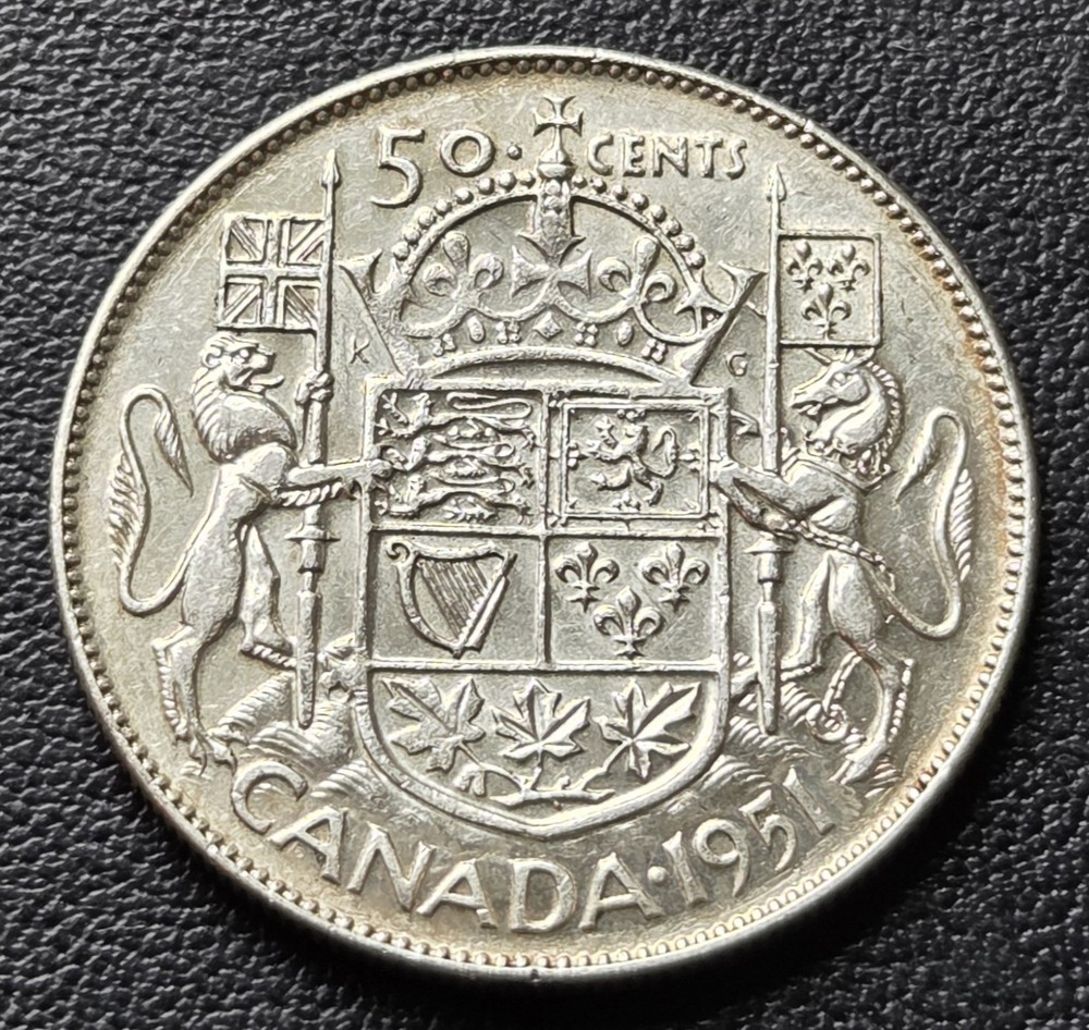 1951 Canada Silver 50-Cent Half Dollar Coin - 80% Silver - Great Condition