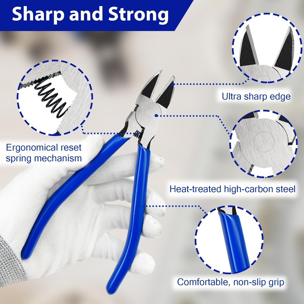 2 Pack Wire Cutters Set, 6" and 5" Ultra Sharp Flush Cutters, 5"+ 6", Blue