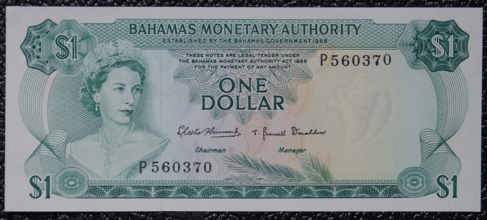 BAHAMAS MONETARY AUTHORITY - 1968 $1 Note - Uncirculated - Pick #27