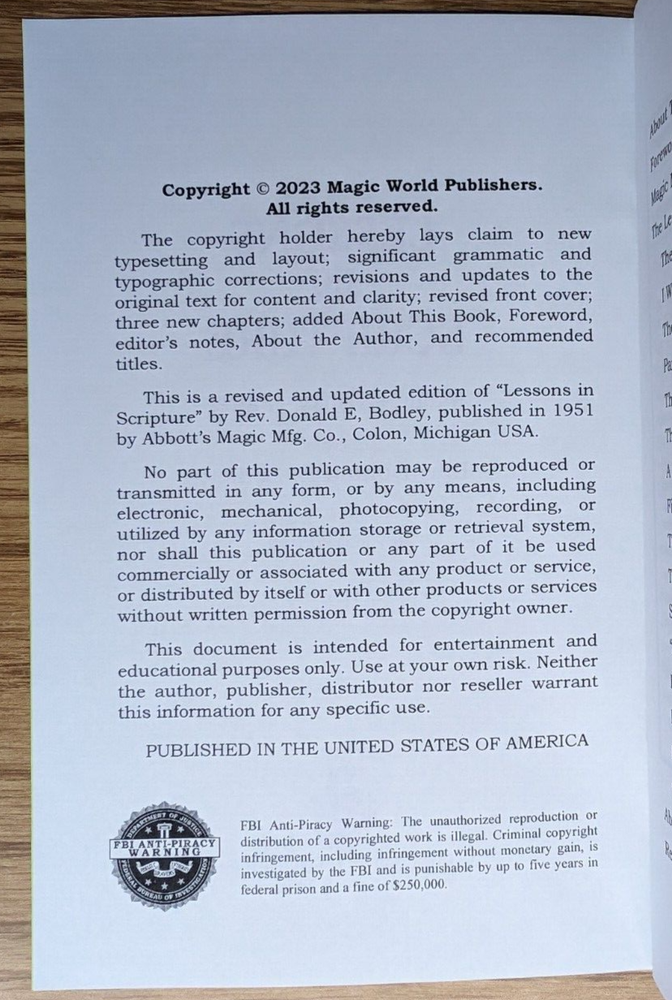 Lessons in Scripture by Rev. Donald E. Bodley (magic with a message)